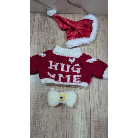 Build-A-Bear Red Knit "Hug Me" Sweater Santa Hat & Plush Bone Christmas BABW - Picture 3 of 5
